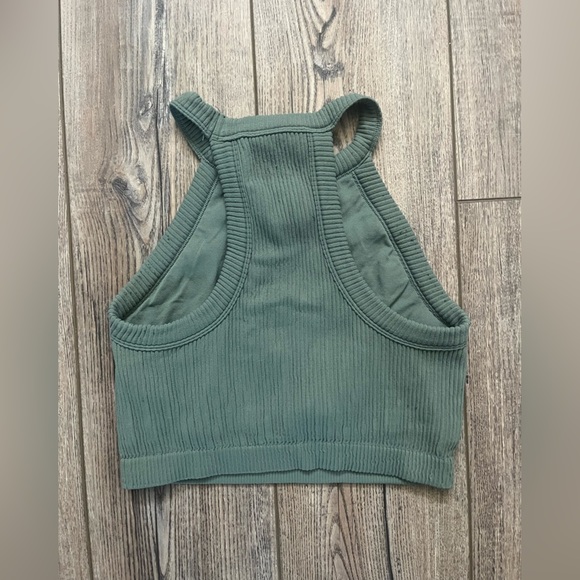 Aerie Olive Green Ribbed Crop Top Size Medium - Picture 3 of 4